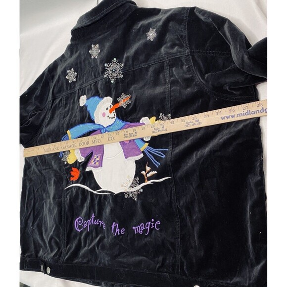 Quacker Factory Black Velvet Snowman Holiday Christmas Bling 2XL NEW Jacket VTG - Picture 8 of 9